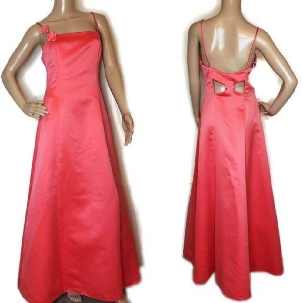 Jessica McClintock For Gunne Sax Maxi Dress Pink Satin Floral Detail